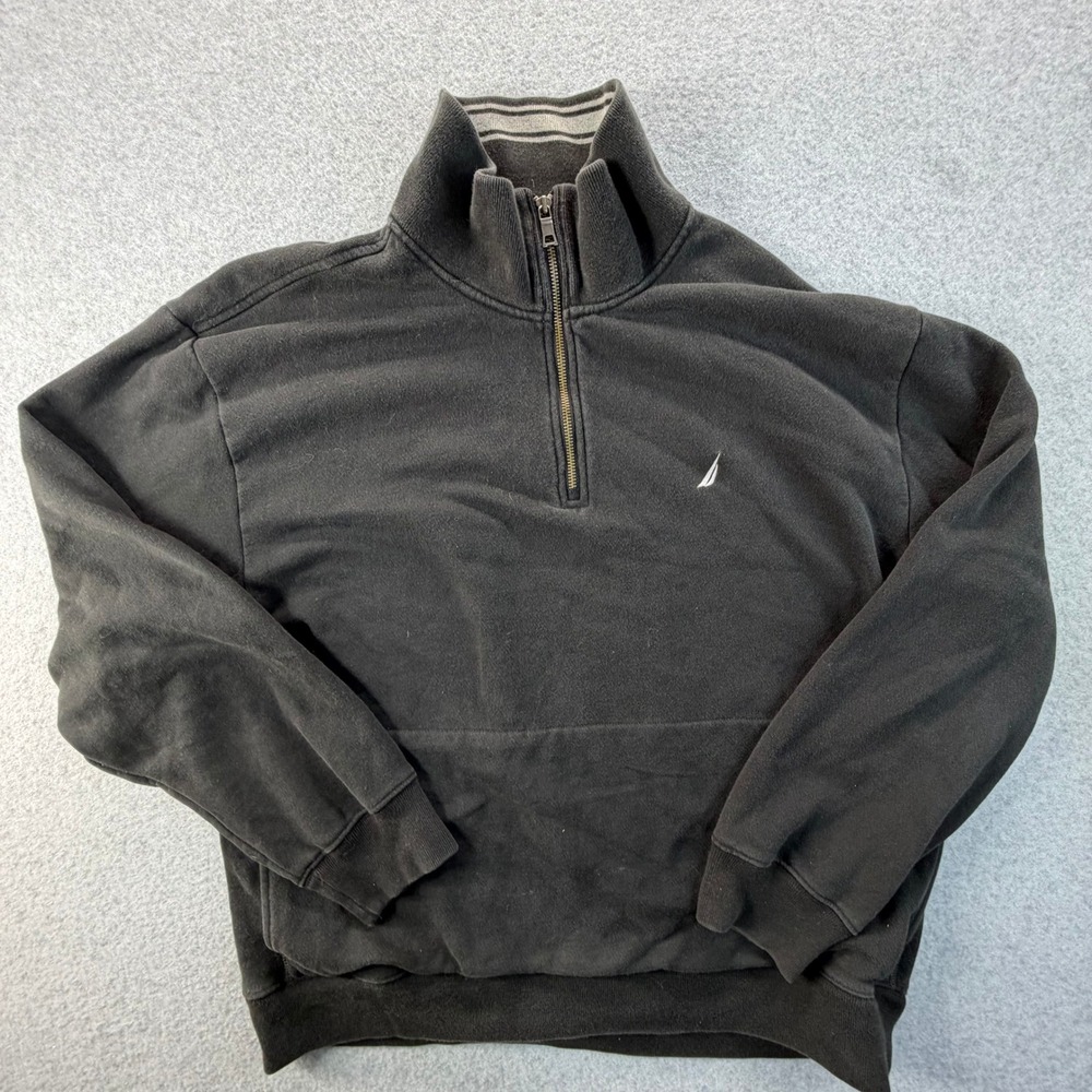 Nautica Mens XL Black Quarter Zip Pullover Sweatshirt Embroidered Logo Mock Neck